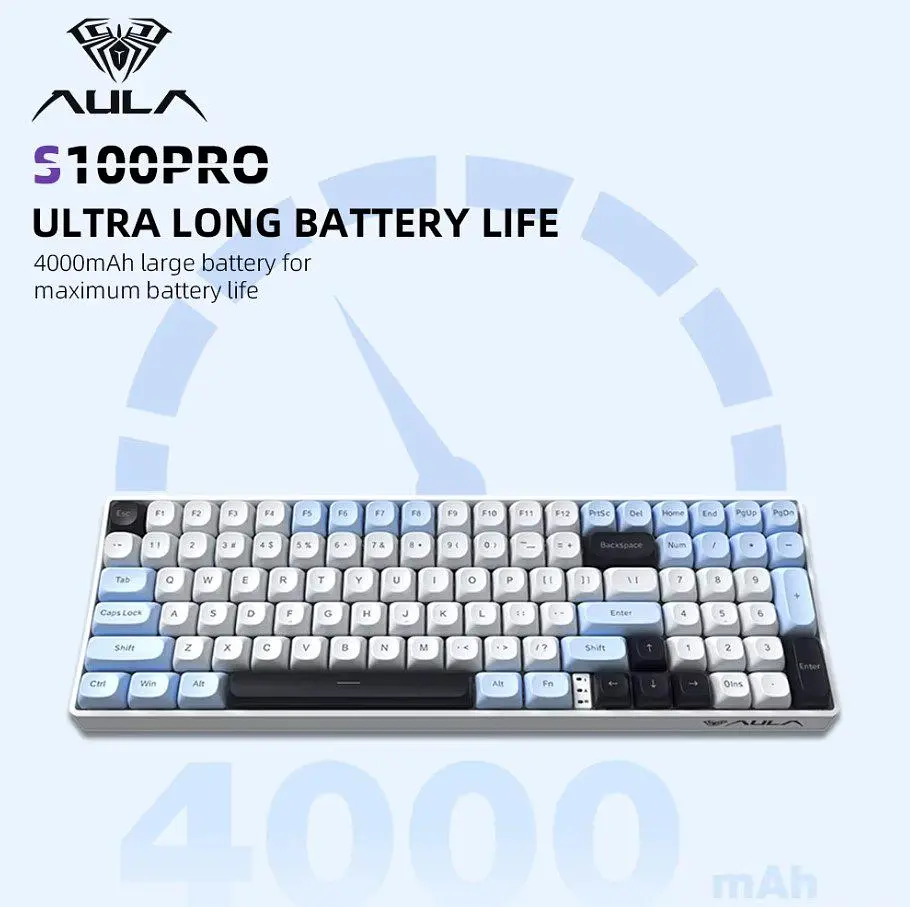 Клавиатура игровая механическая Aula S-100 PRO Wireless White-Black ENG/UKR Red Switch Hot-Swap USB, 2.4G, Bluetooth - фото 9