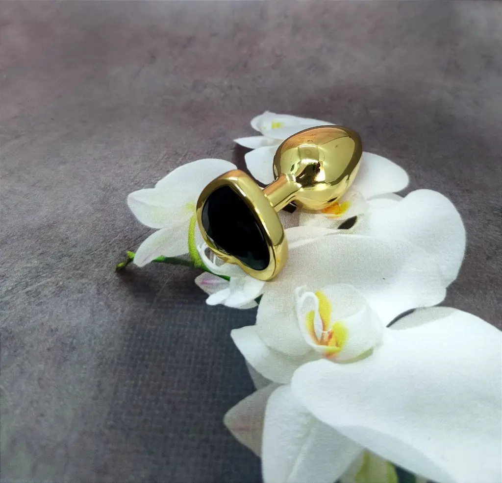 Анальна пробка із кристалом B-Series Jewellery Gold Heart Plug Black, 7х2,7 см, чорний - фото 4