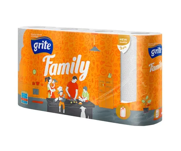 Grite Family, 4 рул., Рушники паперові Гріте Фемілі, 2-шарові, 15 м, 80 аркушів, 224х180 мм - фото 2