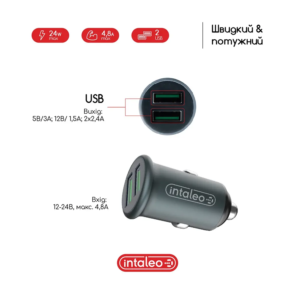 Зарядний пристрій Intaleo CCG482 (2USB4,8A) (1283126521553) - фото 3
