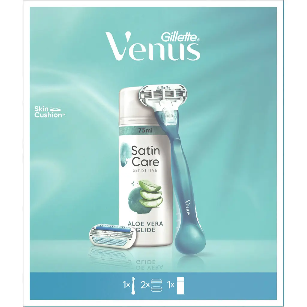 Набір косметики Gillette Станок для гоління Venus Smooth + 2 змінних леза + Гель для гоління Satin Care Алое Вера 75 мл (8700216077217) - фото 2