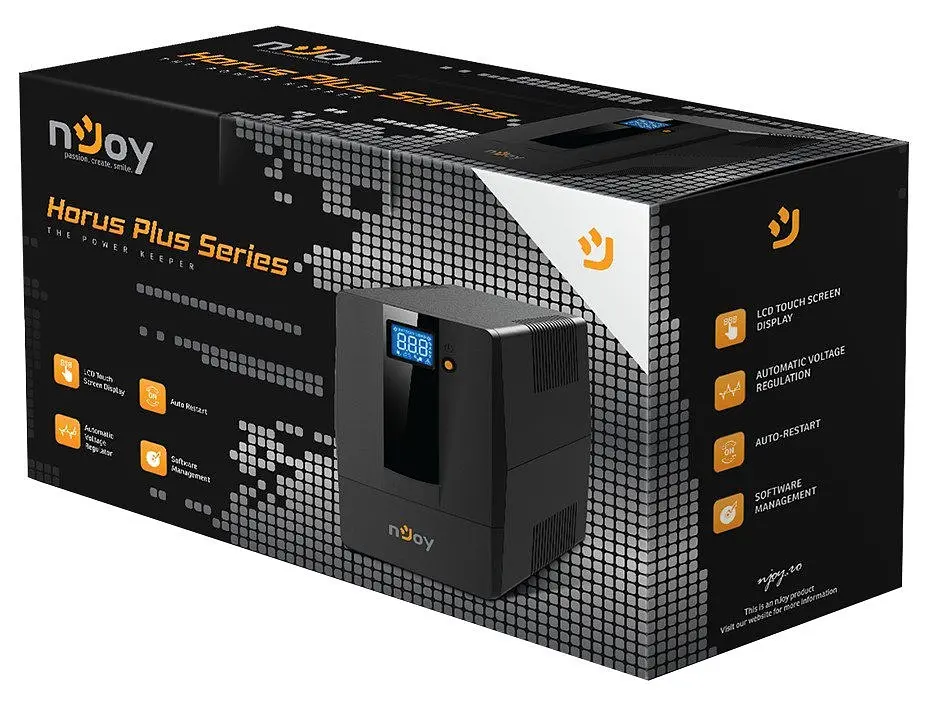 Джерело безперебійного живлення NJOY Horus Plus 600 (PWUP-LI060H1-AZ01B) Lin.int., AVR, 2 x євро, USB, LCD, пластик - фото 2