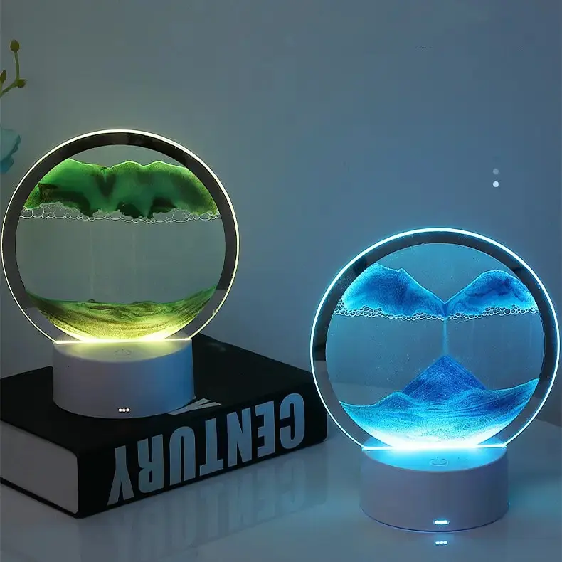 Настільна LED лампа нічник RGB пісочний годинник Картина рухомий пісок USB світильник UKC 3D Sandscape - фото 5