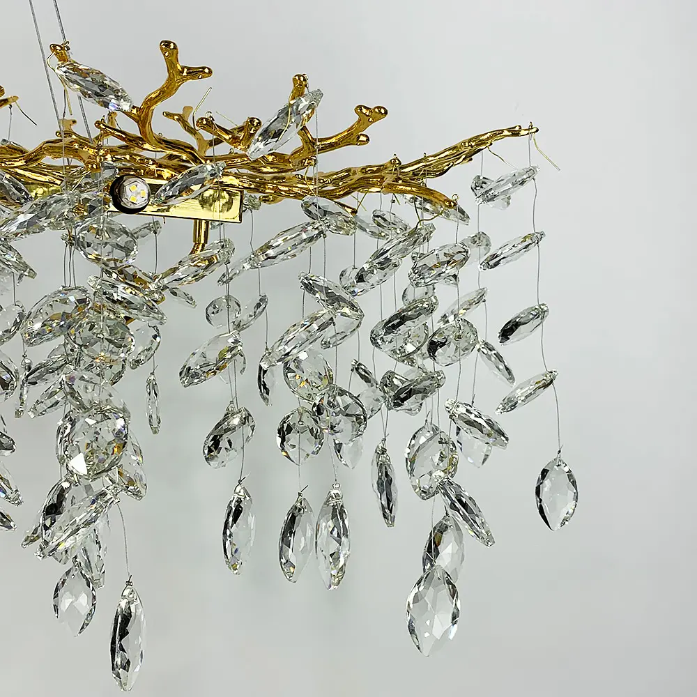 Удлиненная золотая люстра DIAMINA с хрустальными камнями Line.F Длина 100 см - фото 7