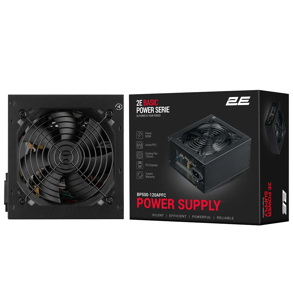 2E Блок живлення Basic Power (500W), 80%, 120мм, 1xMB 24pin(20+4), 1xCPU 8pin(4+4), 3xMolex, 4xSATA, 2xPCIe 8pin(6+2) - фото 8