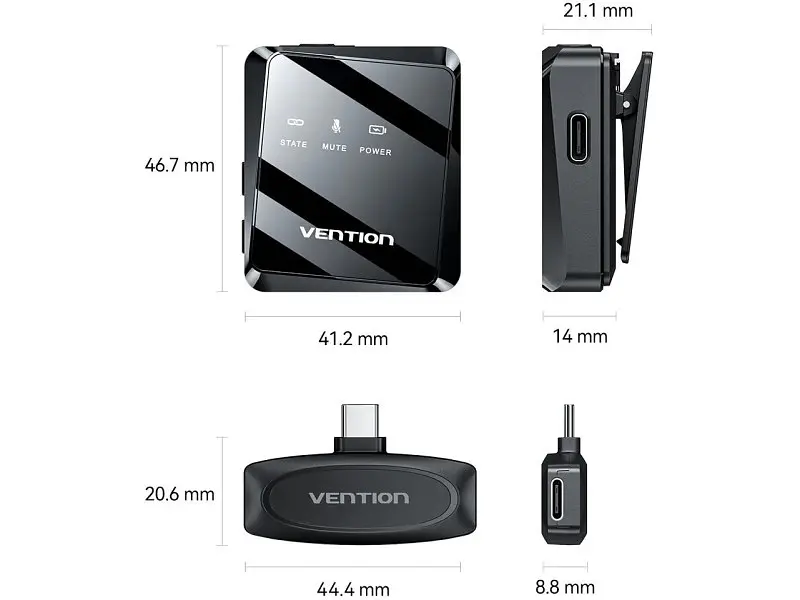 Мікрофонна радіосистема для смартфона Vention USB-C 2-Pack Wireless Lavalier Black (NCBB0) - фото 2