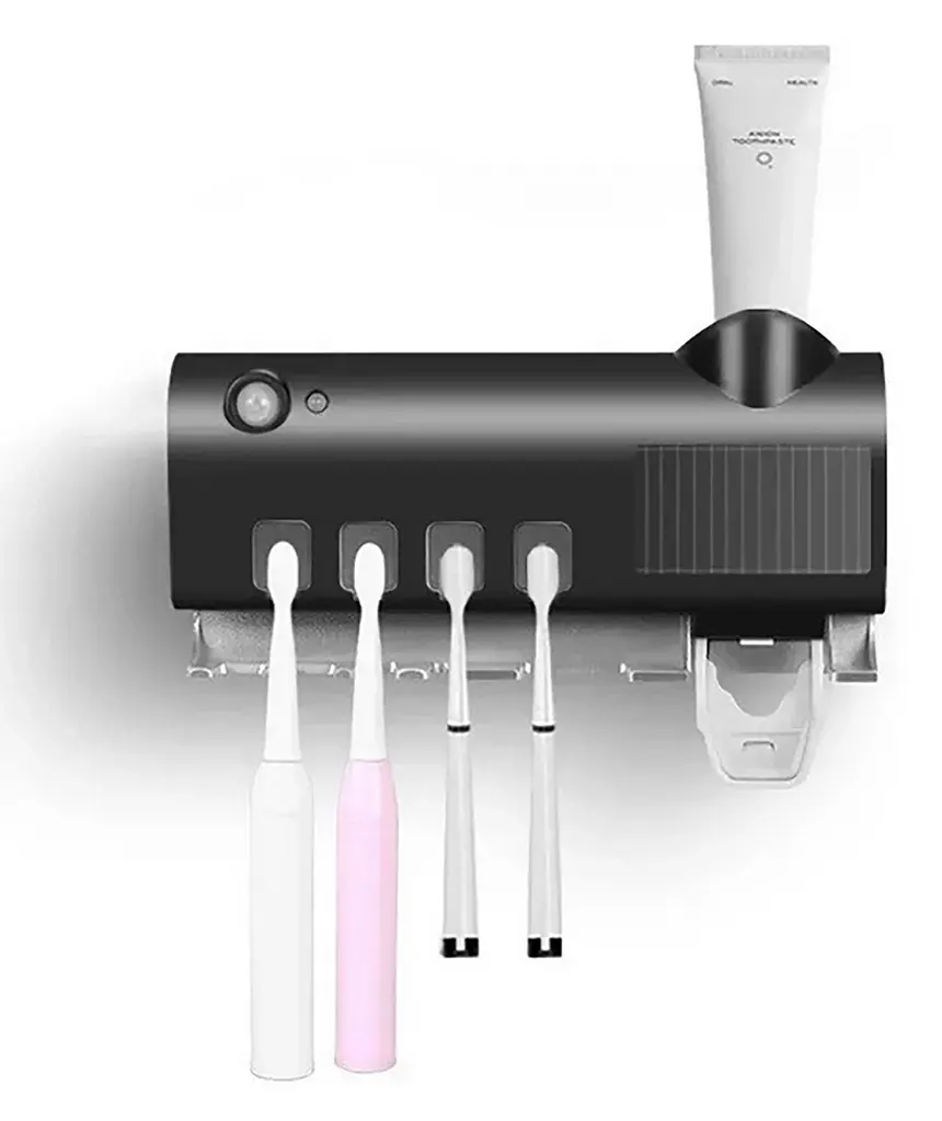 Стерилізатор тримач для зубних щіток на 4 секції з дозатором Multi-function Toothbrush Sterilizer UV, Yu Xin Чорний 86601 - фото 3