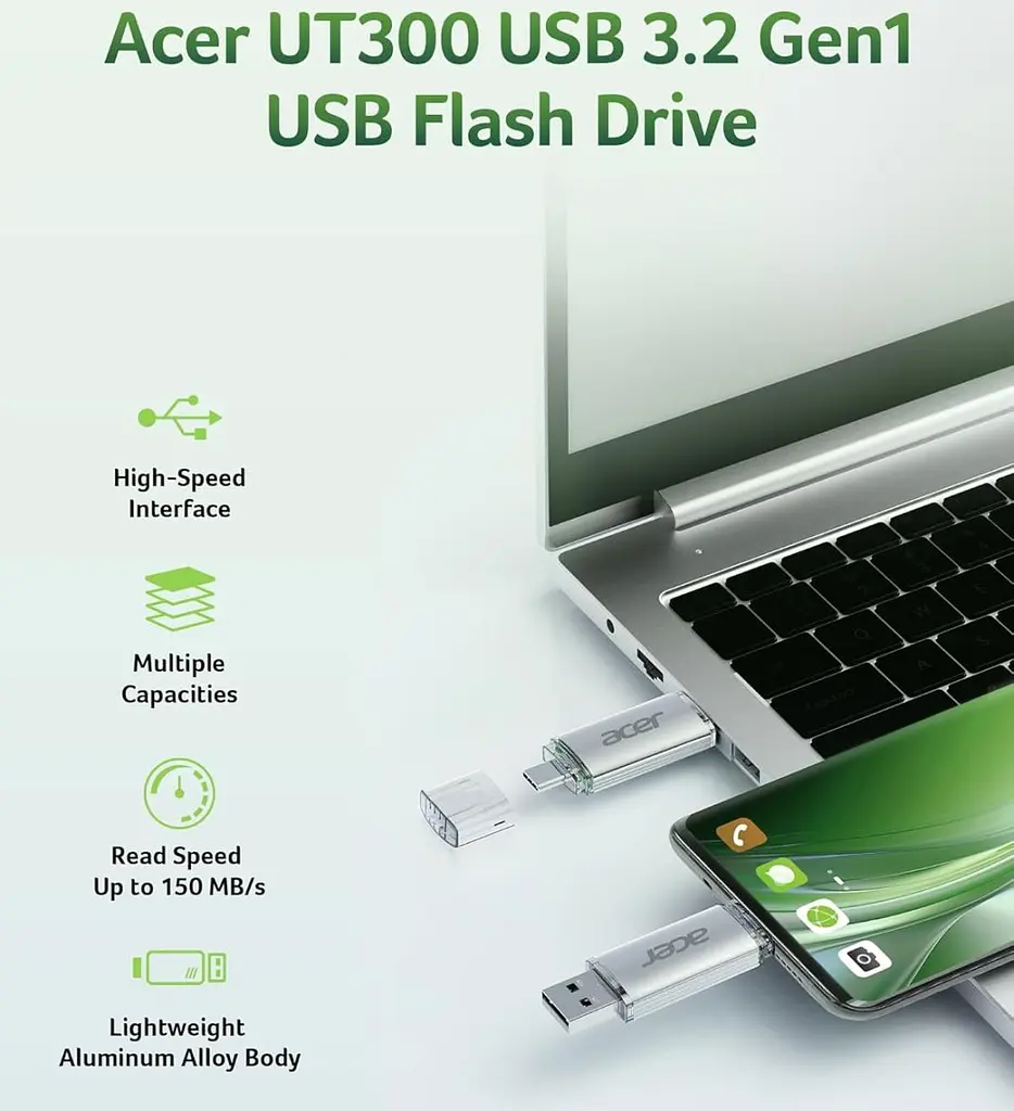 USB Flash Acer UT300 256GB Dual Drive USB-C & USB-A, Retail (UT300-256GB) - фото 4