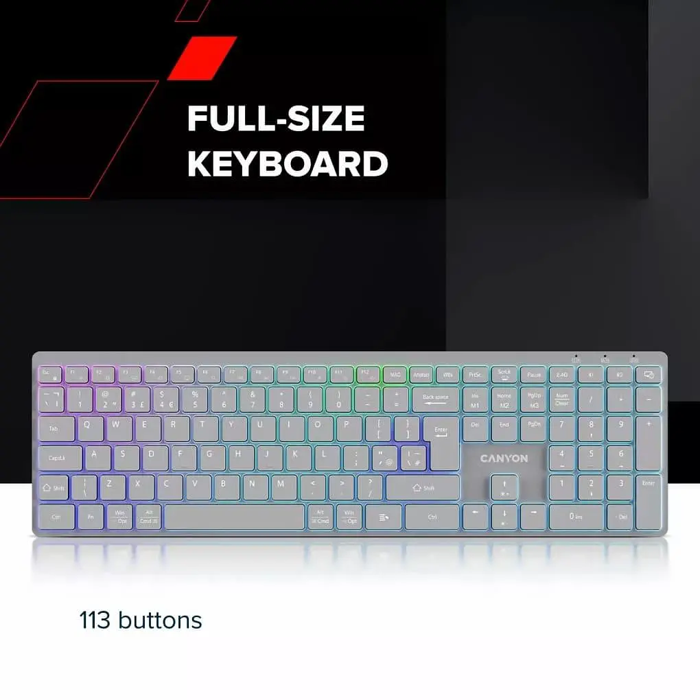 Клавиатура Canyon HKB-W11 UK/US RGB Dual Mode Wireless Grey (CNS-HBTK11G) - фото 8
