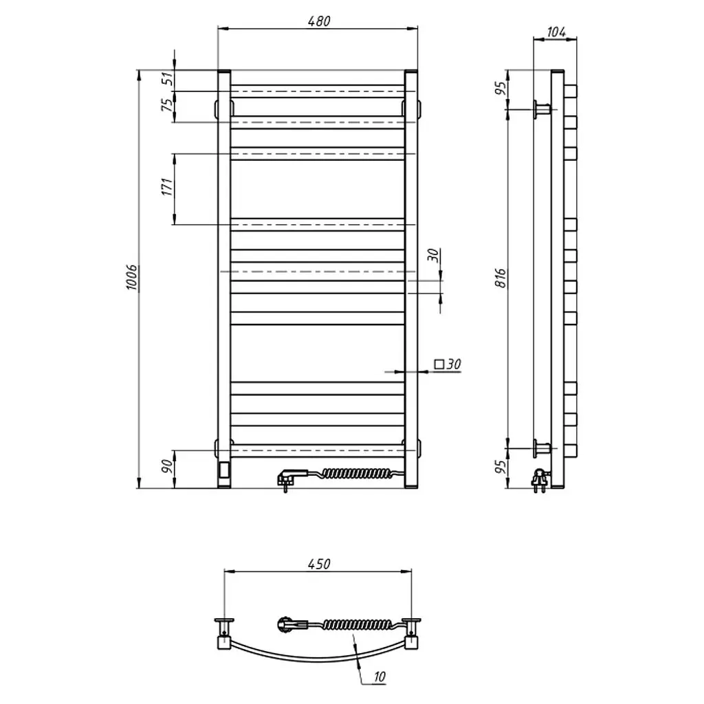 Електрична рушникосушка Navin Avalon 480x1000 Sensor права, чорний муар 10-043153-5010, Чорний матовий, Праве, Електронний - фото 8