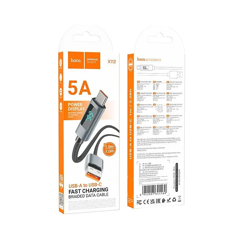 Кабель Hoco Type-C Favor 5A charging data cable with display X112 1 м 5A - фото 2