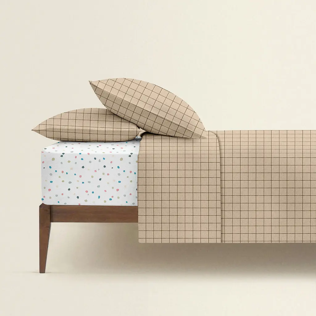 Комплект постільної білизни Cosas полуторний з простирадлом на резинці BEIGE GEOMETRY CS8 160 x 220 см (CellAshbeige_El-ColorBlots_160) - фото 2
