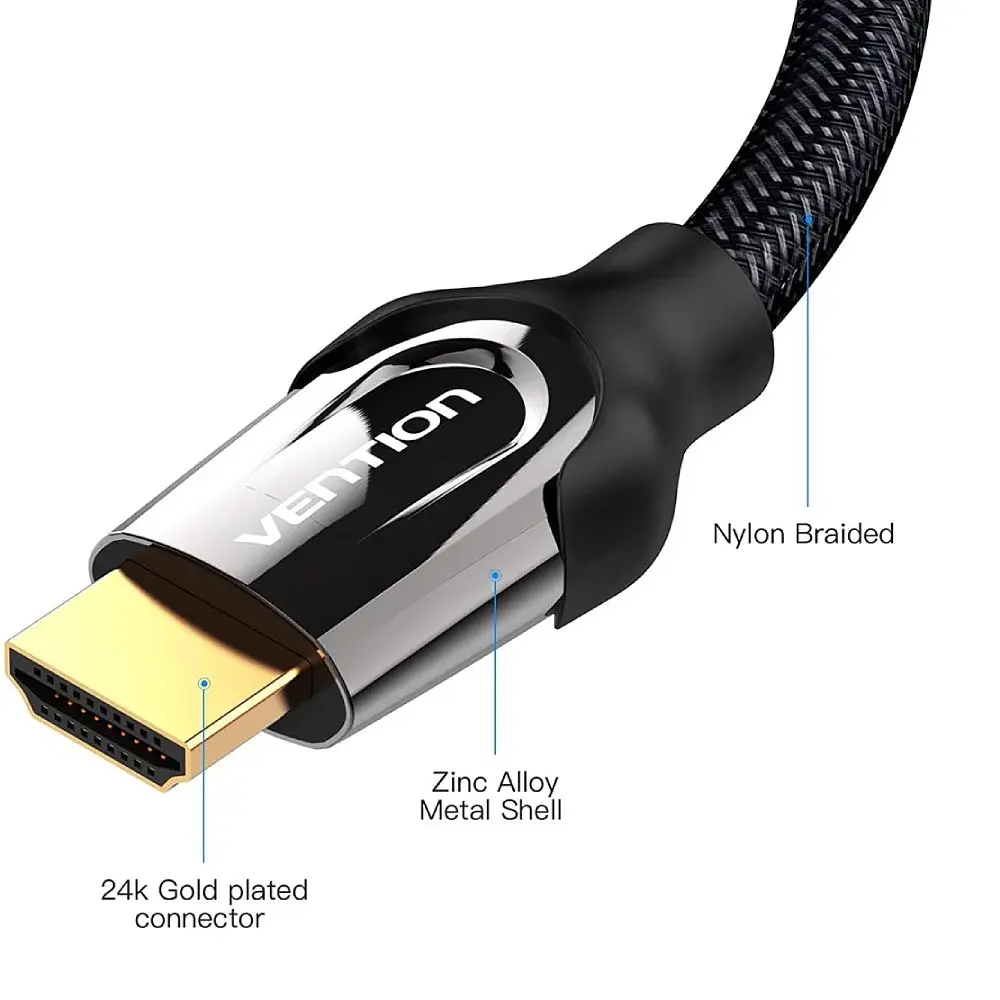 Кабель HDMI M-M, 3.0 м, V2.0, 4K 60Гц, обплетення, Zinc Alloy Type чорний Vention - фото 3