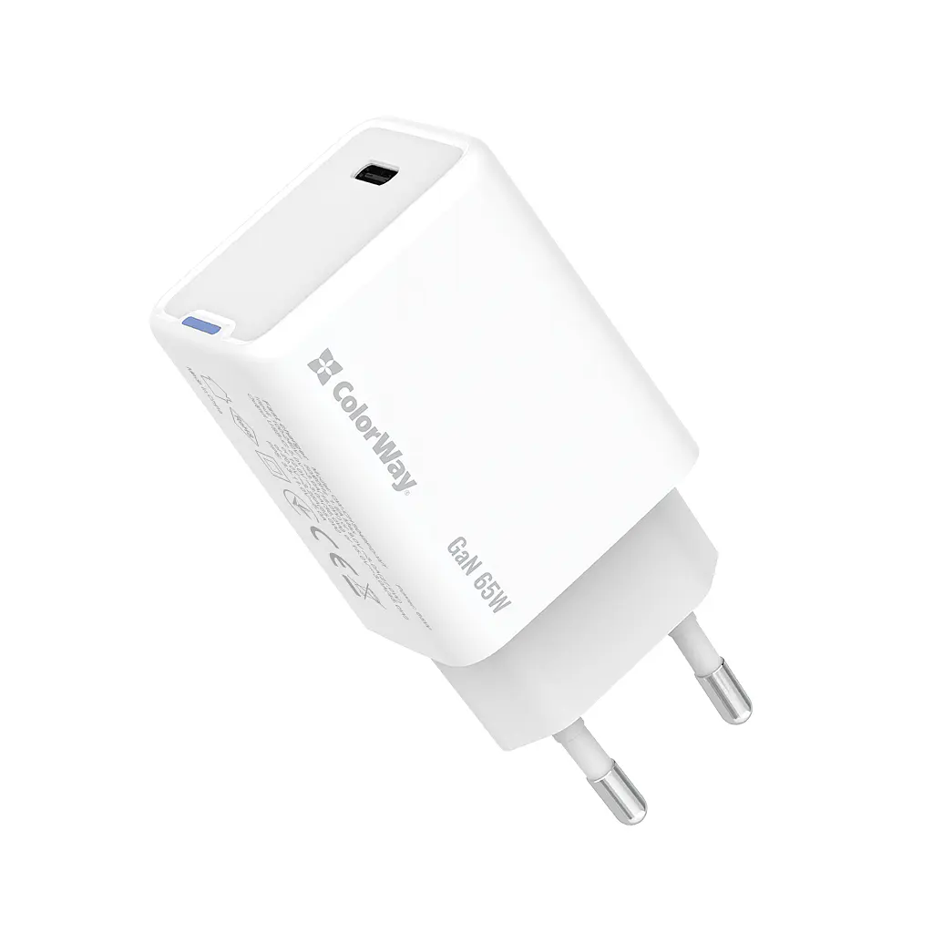 Зарядний пристрій ColorWay GaN Mini 65 Вт порт PD PPS USB-C білий (CW-CHS049PD-WT)