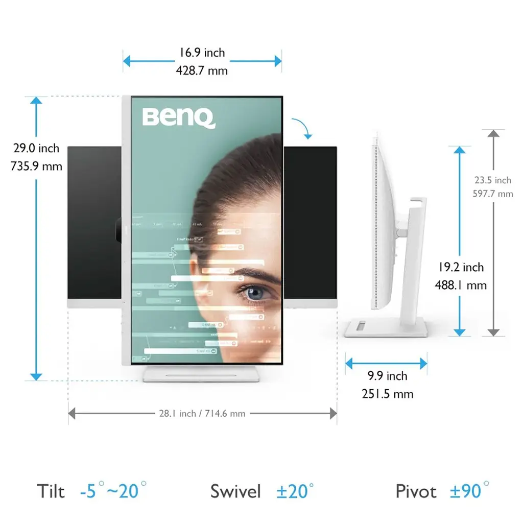 Монитор TFT 31.5" BenQ GW3290QT, IPS, 2K QHD, 75Hz, HDMI, DP, USB-C, HAS, Pivot, колонки, белый (9H.LLHLA.TBE) - фото 3