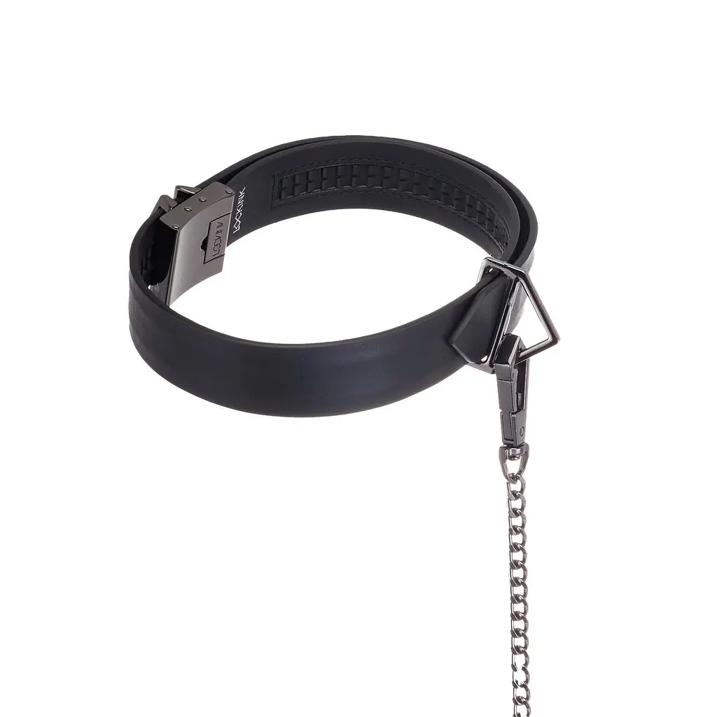 Нашийник з повідцем LOCKINK Tied Collar with Leash Set, чорний, ланцюг зі шкіряною петлею та карабіном - фото 3