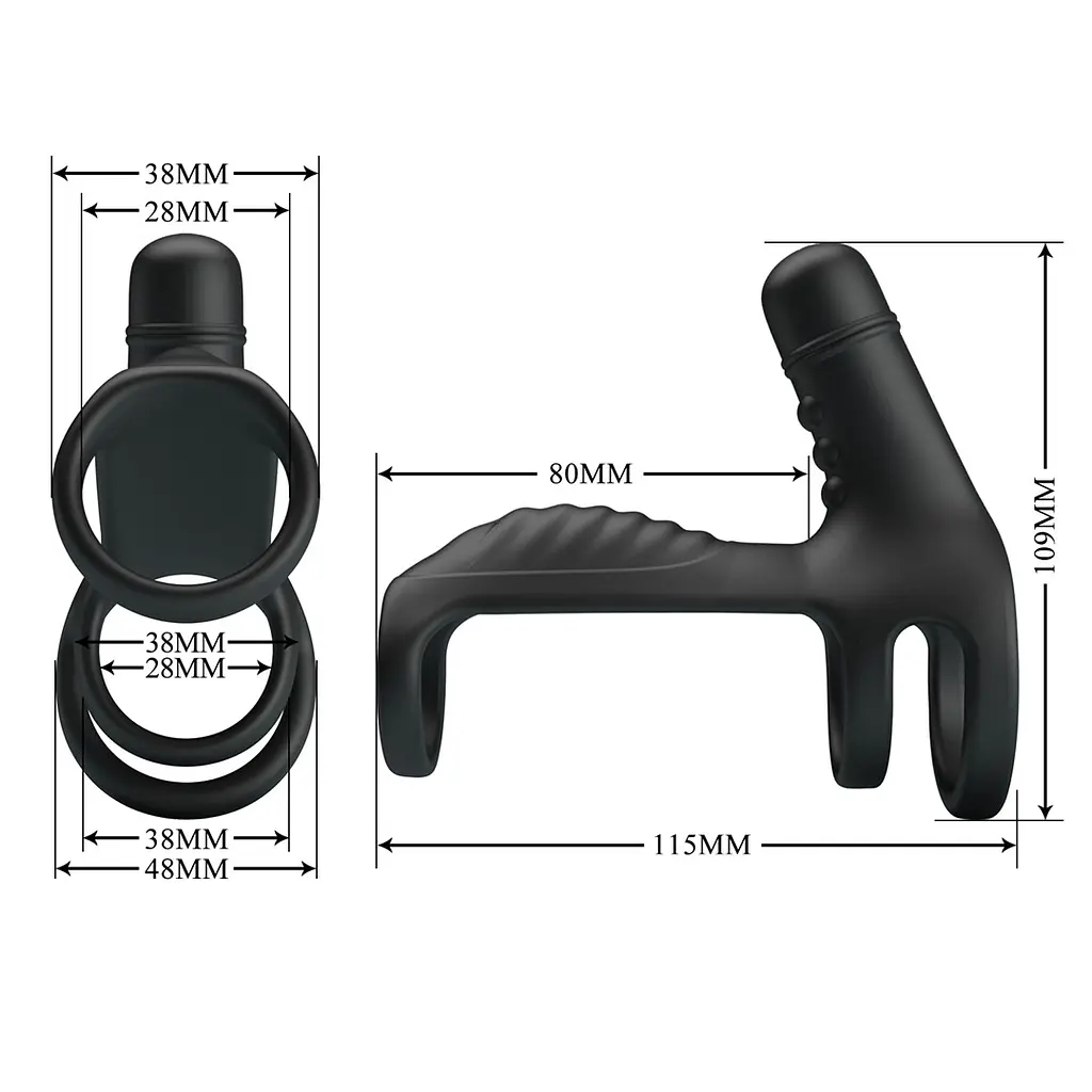 Насадка на пеніс з вібрацією Pretty Love Vibrating Penis Sling 11.5 см чорний - фото 7