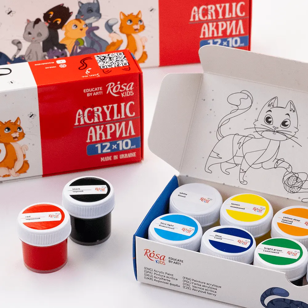 Набір акрилових фарб Cats 12×10 мл ROSA Kids (4823098545873) - фото 4
