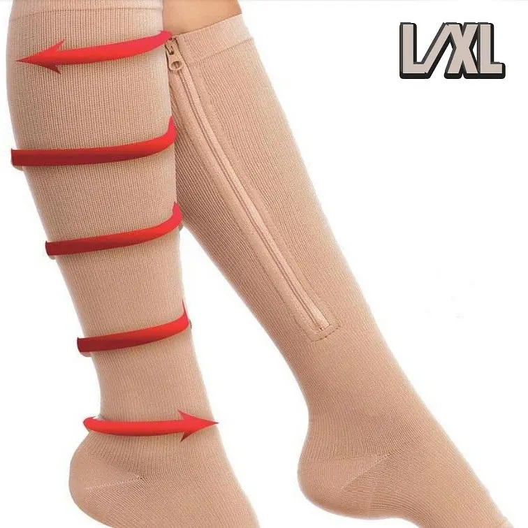 Чулки компрессионные коричневые на молнии размер L/XL гольфы от варикоза Zip-up Compression Socks - фото 2
