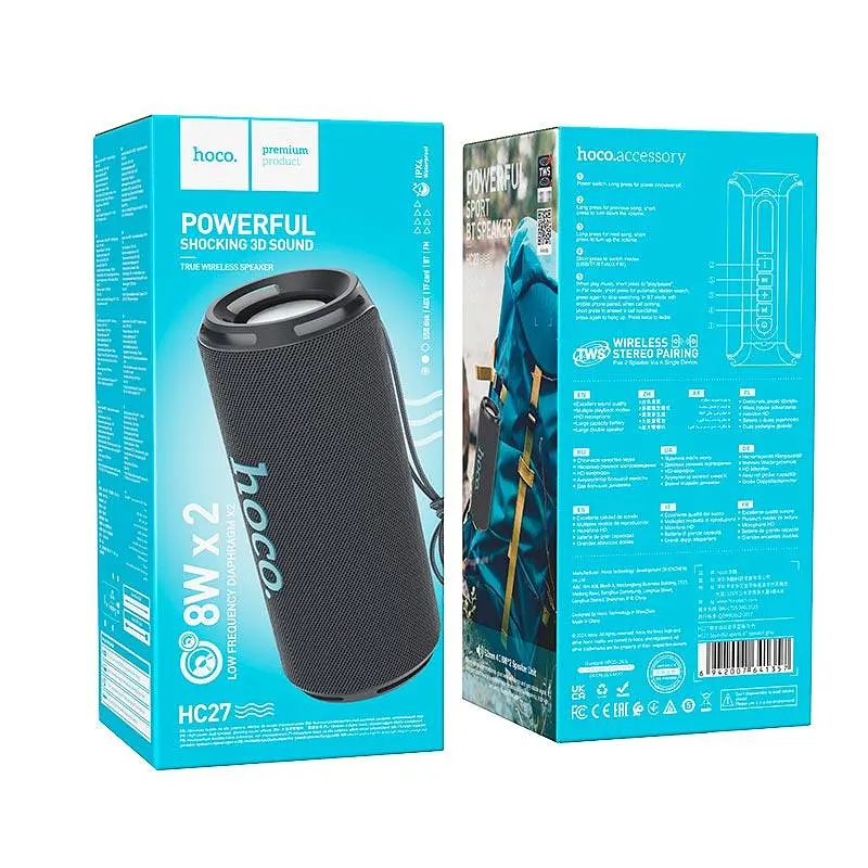 Акустика Hoco soundful sports BT speaker HC27 IPX4 8Wx2, TWS/USB/TF/FM - фото 2