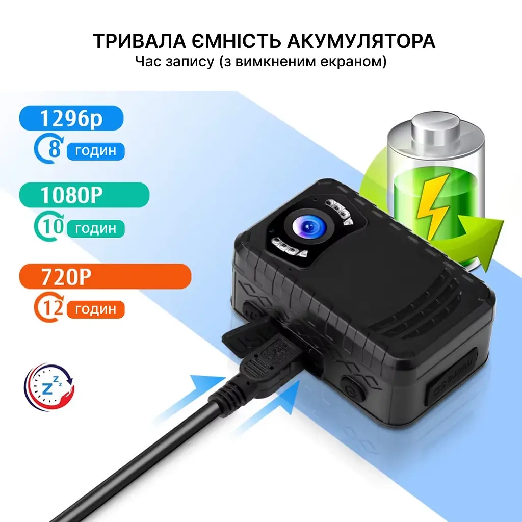 Нагрудний відеореєстратор BOBLOV N9 1296p з потужним акумулятором, кут огляду 165° - фото 5
