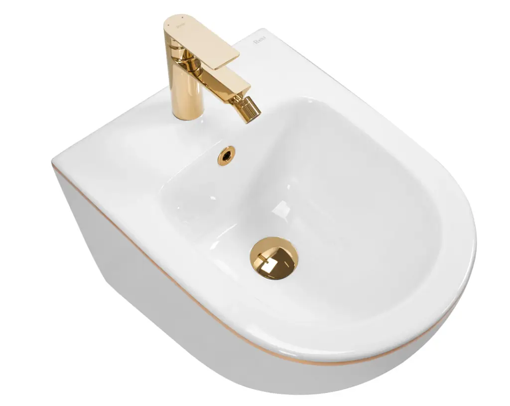 Підвісне біде Rea Carlo Mini white gold edge REA-C6990, Білий - фото 2