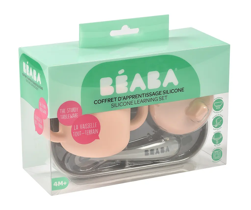 Набор посуды Beaba, силикон, 3 предмета, розовый с серым (913527) - фото 7