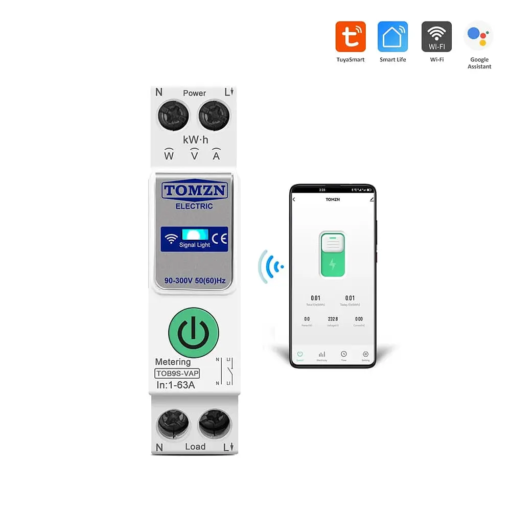 Розумний автоматичний вимикач з Wi-Fi (Tuya) TOMZN TOB9S-VAP 63A з моніторингом енергоспоживання та захисним реле напруги (51-00122) - фото 11