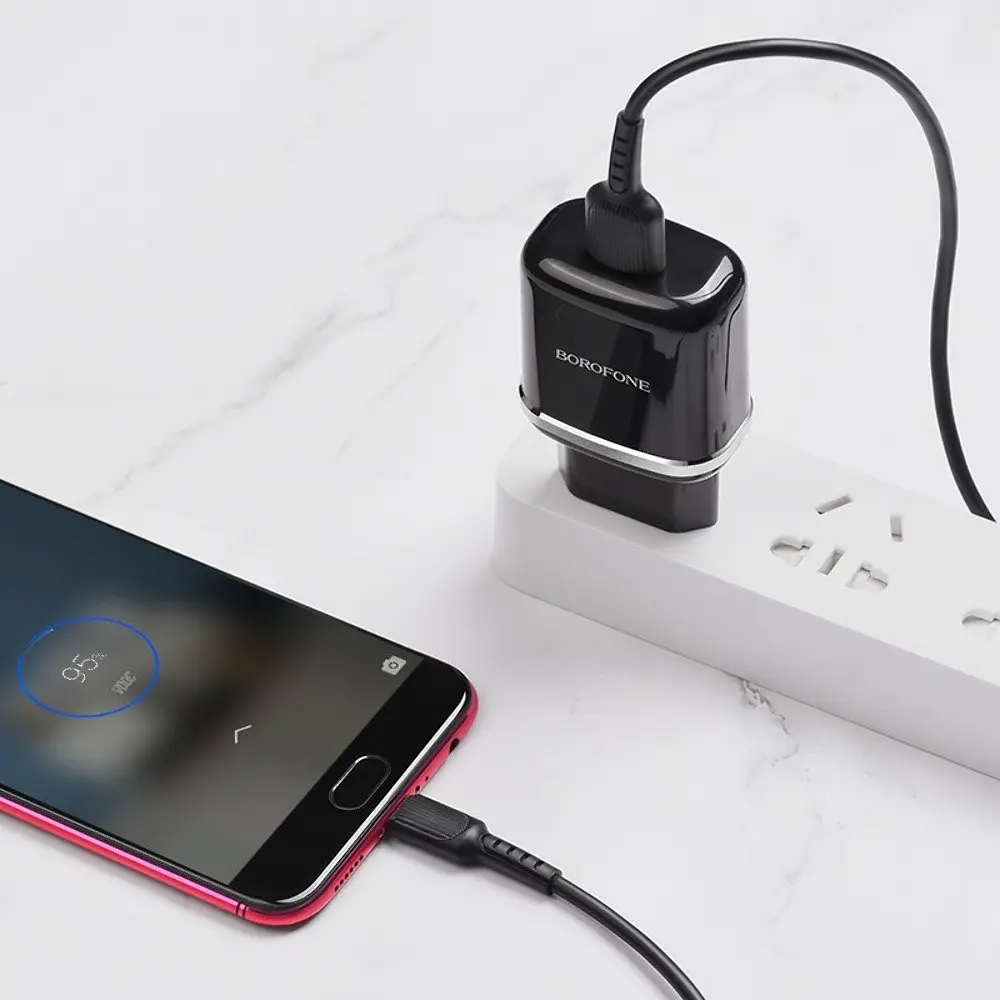 Зарядний пристрій Borofone BA36A USB QC 18W чорний + кабель USB to MicroUSB - фото 2