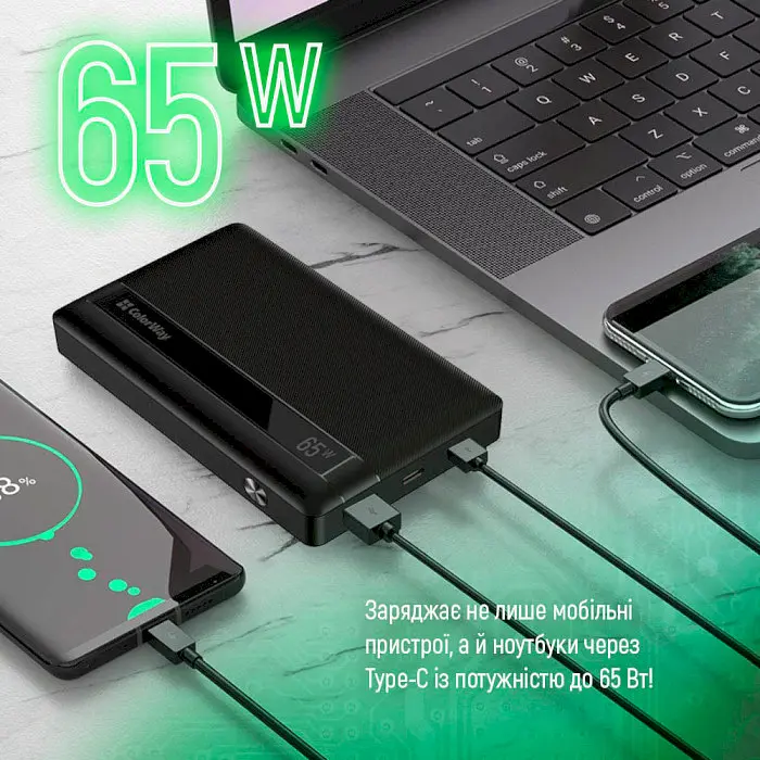 Повербанк ColorWay 20000 mAh 65W Black (CW-PB200LPA3BK-PDD) - фото 10