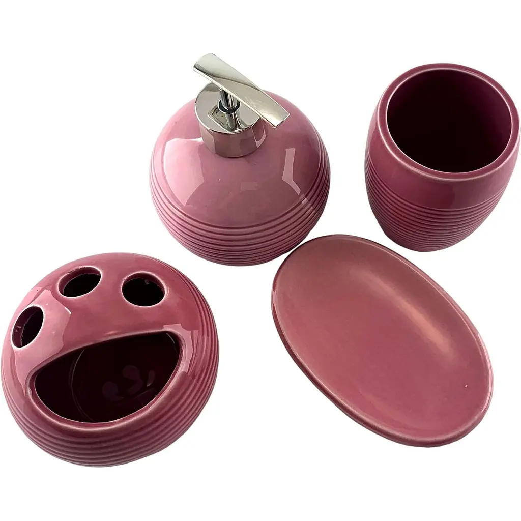 Набір аксесуарів для ванної кімнати No brand керамічний рожевий 4 предмети 17x14x10 см - фото 2