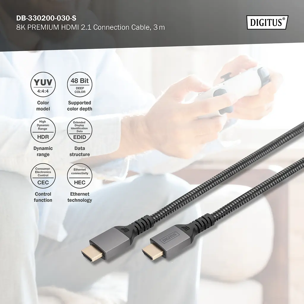 Кабель Digitus HDMI (M/M), 8K, Ultra High Speed/Ethernet, 3м, чорний - фото 5