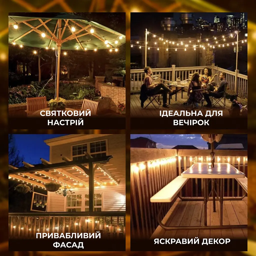 Ретро-гірлянда вулична 10 LED довжина 5 метрів, теплий білий GarlandoPro S14Y - фото 26