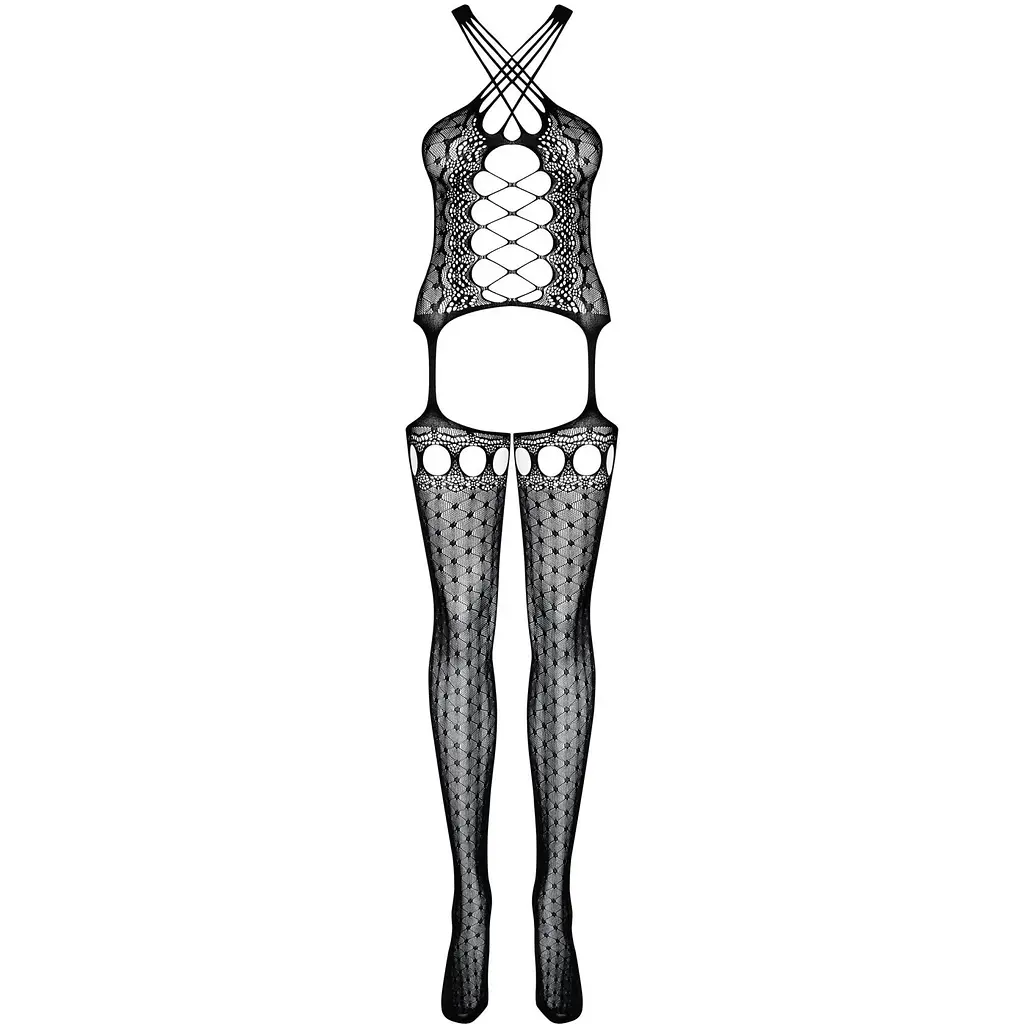 Бодістокінг Obsessive Bodystocking G313 S/M/L, шнурівка, геометричний декор - фото 5