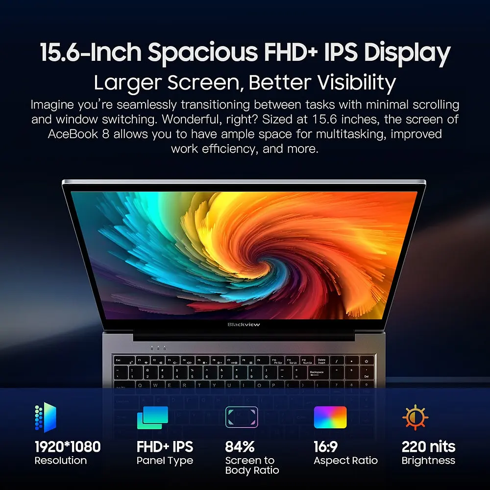 Blackview Acebook 8 Ноутбук, 15.6-inch 1920*1080 IPS Екран, N97 4 Up to 3.6GHz, 16GB 512GB SSD, Dual-band Wi‑Fi - фото 11