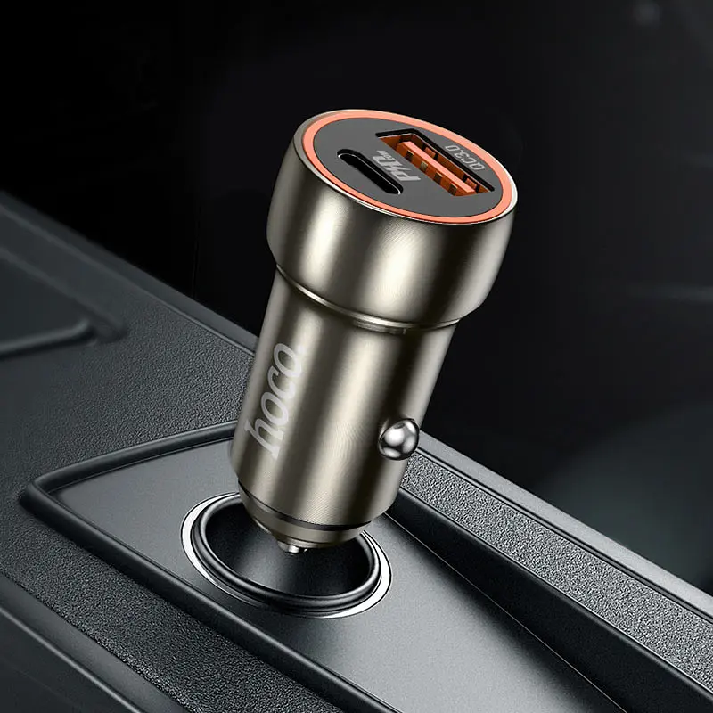 АЗП Hoco Z46A Blue whale PD20W + QC3.0 car charger Metal Gray - фото 2
