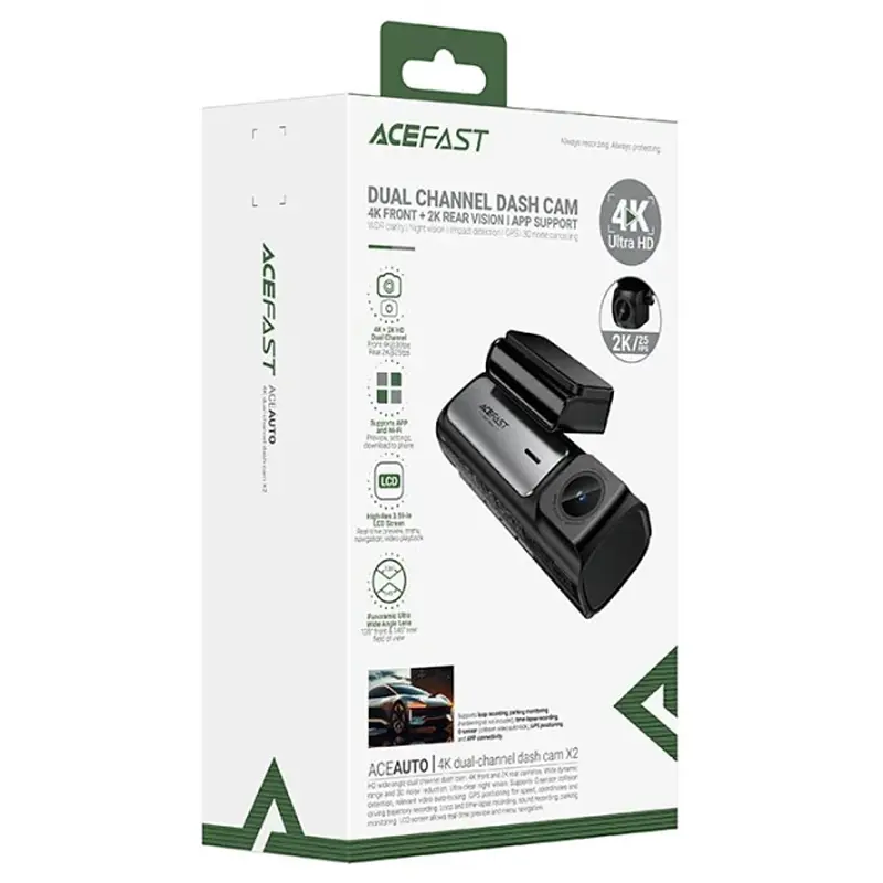 Відеореєстратор Acefast X2 2-inch display with rear camera 4K+2K Black - фото 3