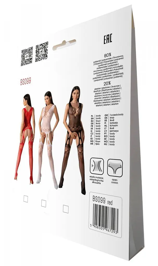 Бодістокінг з плетінням на грудях Passion BS099 One Size, red, відкритий доступ, імітація підв’язок - фото 7