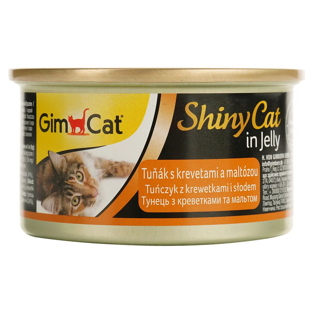 Вологий корм для котів GimCat ShinyCat in Jelly з тунцем та креветками з солодом 70 г - фото 1