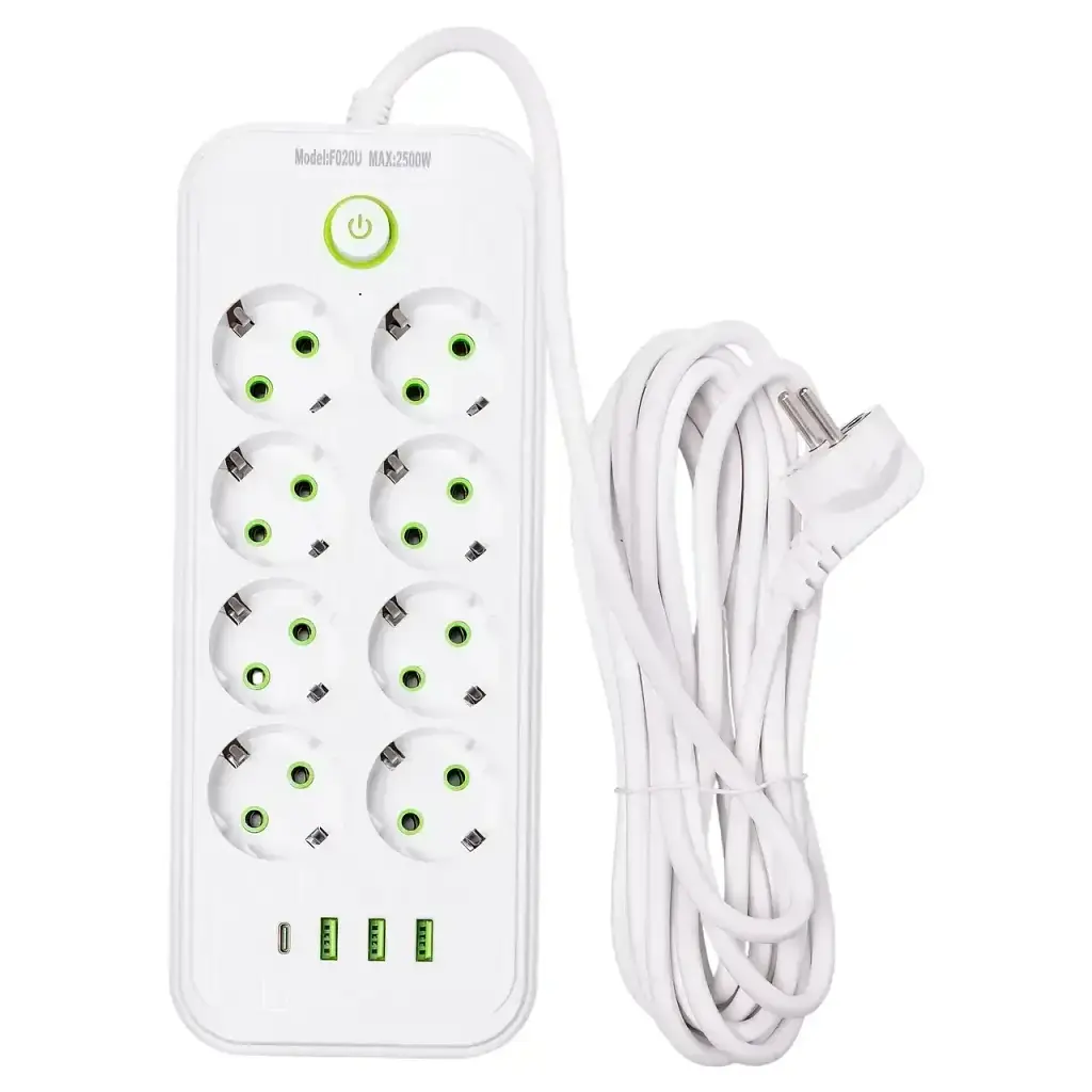 Сетевой фильтр-удлинитель Yiwu HP-5-27 ONE F02OU на 8 розеток 4 USB 3 метра белый  - фото 3