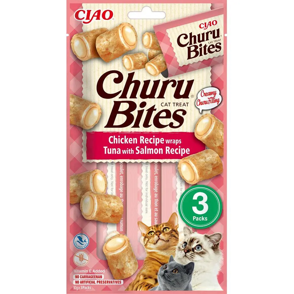 Ласощі для котів INABA Churu Bites подушечки курка, тунець та лосось 3 шт по 10 г
