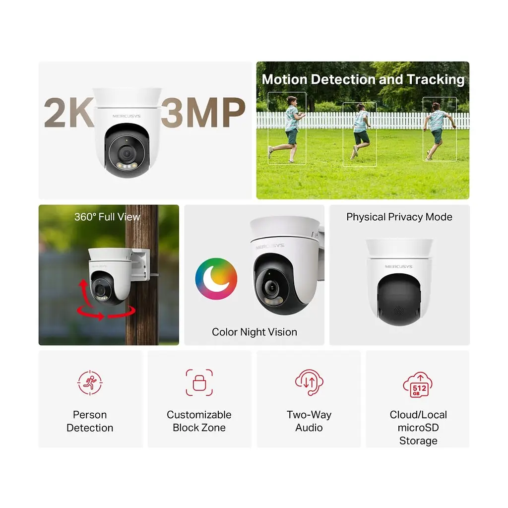 Камера відеоспостереження Mercusys IP-Камера MERCUSYS MC510 3MP N300 microSD motion detection, зовнішня (MC510) - фото 4