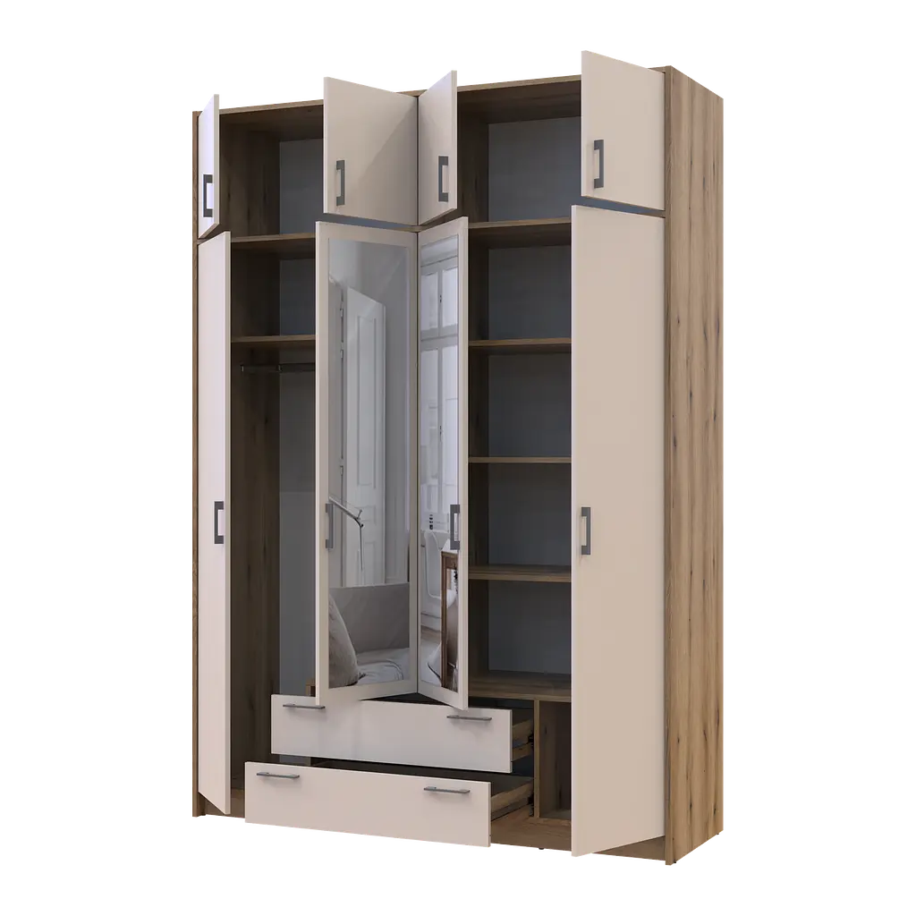 Шафа для одягу Doros Ронді з антресоллю і дзеркалом Дуб Артизан/Кашемір 4ДСП 160х52х236 (80737831) - фото 2