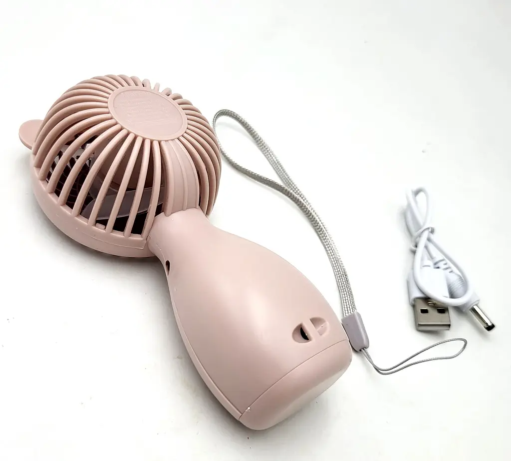 Вентилятор акумуляторний міні з ручкою USB діаметр 6см висота 13см Handy Mini Fan JX-998 рожевий - фото 6