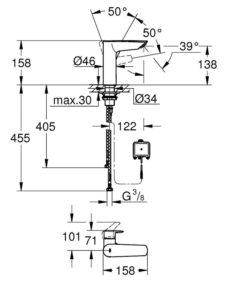 Змішувач для умивальника з інфрачервоною електронікою Grohe Eurosmart 239752433 Чорний матовий - фото 5