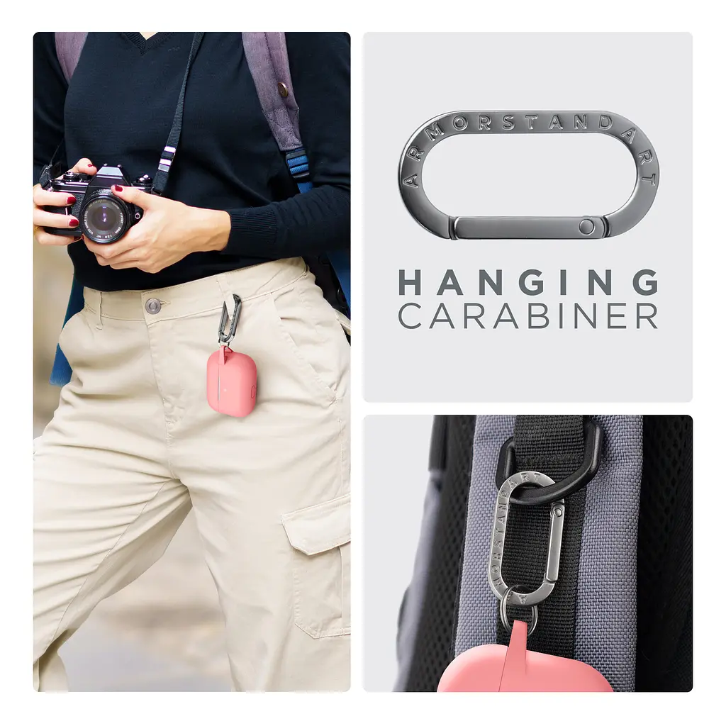 Силіконовий чохол для навушників Apple AirPods Pro, Hang Case, рожевий, ультратонкий захисний кейс товщиною 2 мм, захист від подряпин, пилу та ударів, компактний, з карабіном для кріплення, ArmorStandart (ARM56054) - фото 6