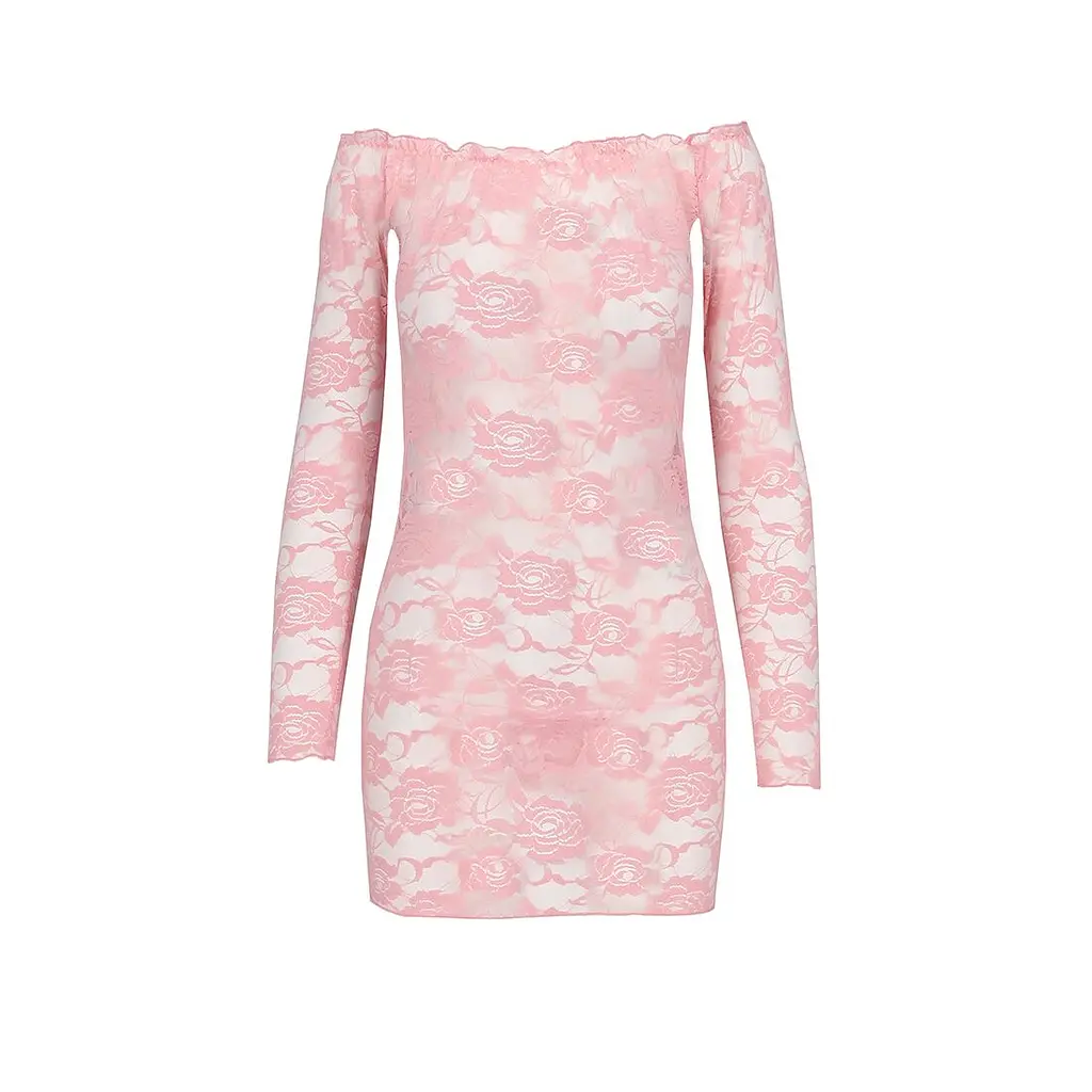 Прозора сорочка з довгим рукавом Passion YOLANDA CHEMISE S/M, pink, трусики - фото 3