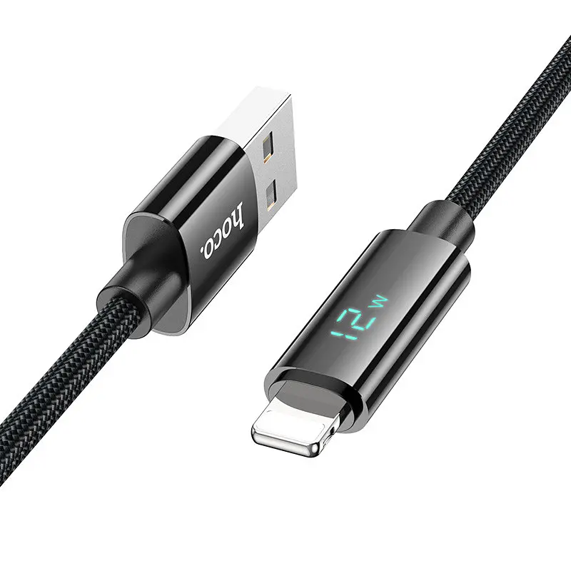 Дата кабель Hoco U125 Benefit 2.4A USB to Lightning with display (1.2m) Black - фото 2