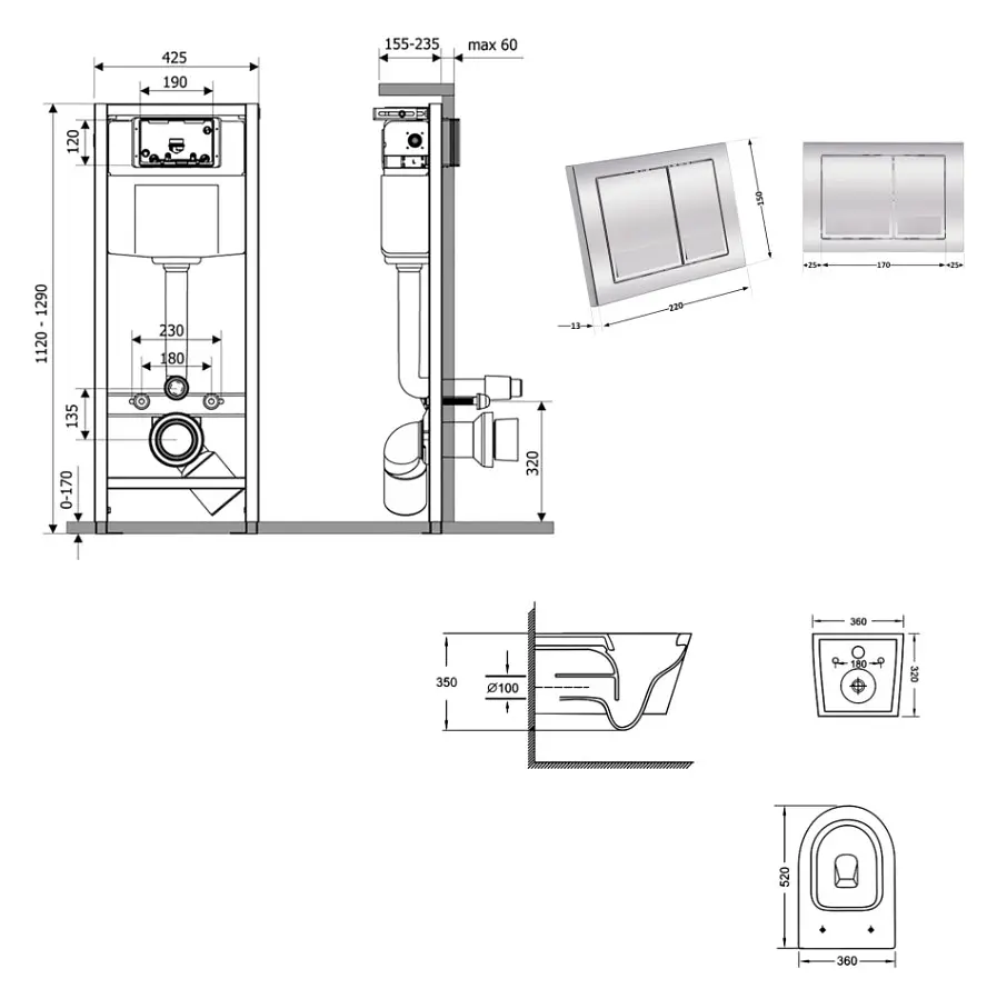 Набір Q-tap Nest 4 в 1 підвісний унітаз Jay Ultra Quiet 520x360x320 + комплект інсталяції QT07335175W48186 - фото 8