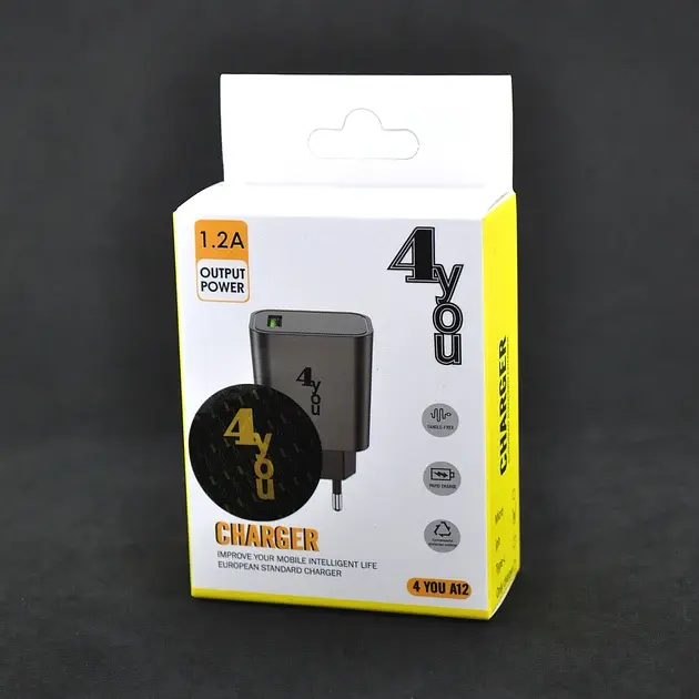 Зарядний пристрій 4you A12 (1200mAh - 100%, 1 USB, Led підсвічування, Exclusive design) black - фото 2